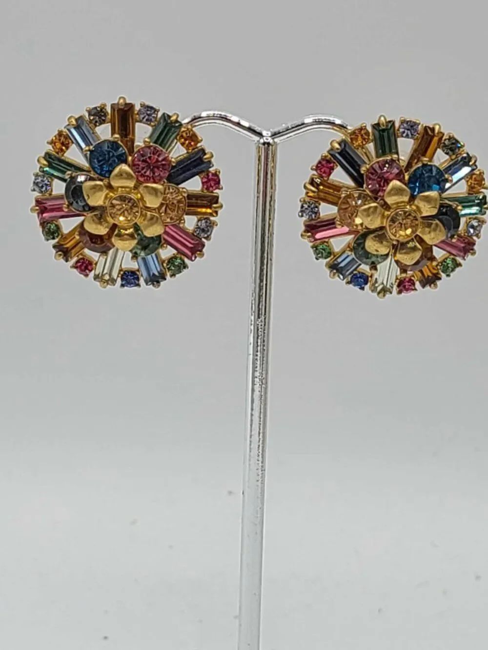 J Crew Multi Color Crystal Gold Tone Round Stud Earrings